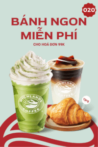 Mã giảm giá Highland - Tặng bánh ngon cho hóa đơn 99K